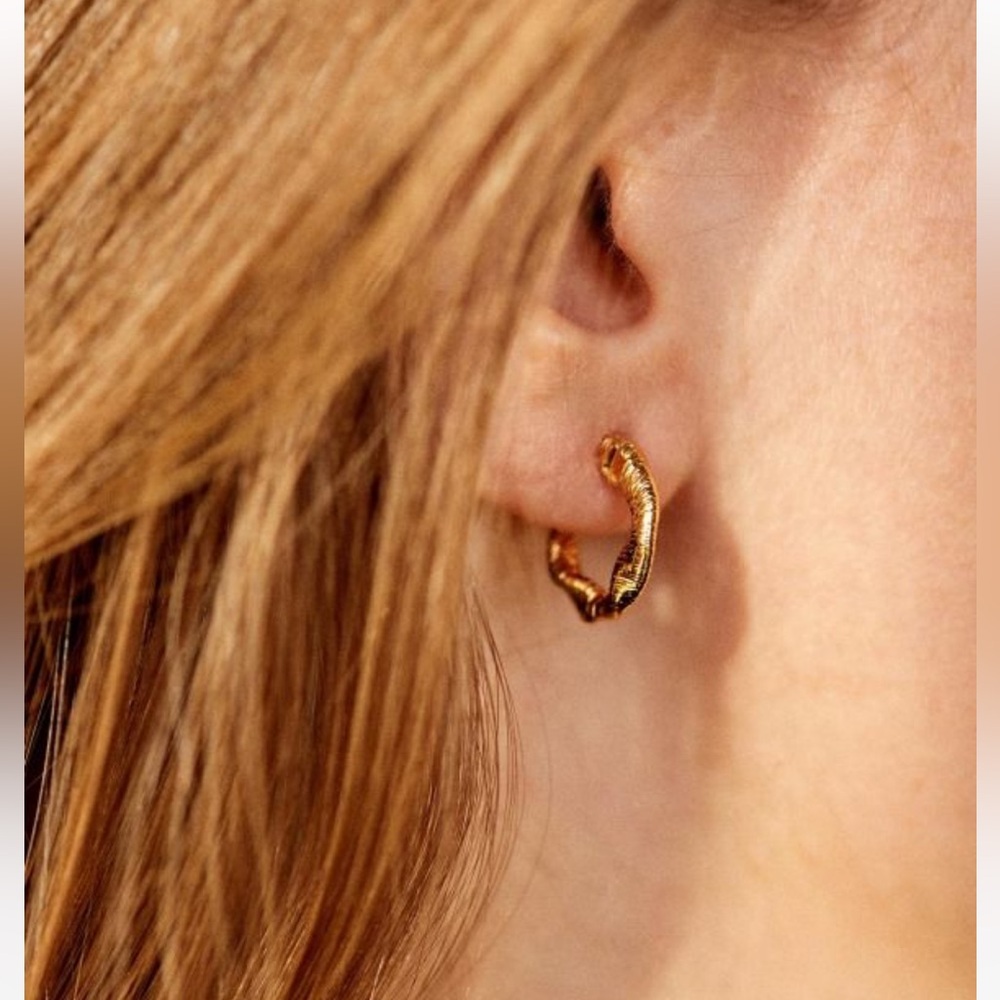 Sezane Gold Textured Hoop Earrings